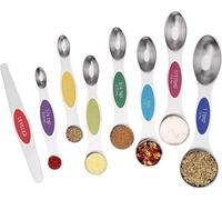 Magnetic Measuring Spoons Set of 8 Stainless Steel Stackable Dual Sided Nesting Teaspoons and Tablespoons for Measuring Dry and Liquid Ingredients (Color)
