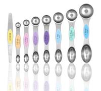 Magnetic Measuring Spoons Set of 8 with Leveler, Stainless Steel Metal Measuring Spoon, Dual Sided for Measuring Dry and Liquid Ingredients, Teaspoon Tablespoon Measure Spoons (Multicolor)