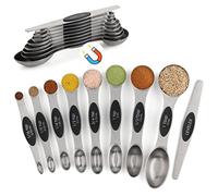 Magnetic Measuring Spoons Set of 9 Dual Sided Stainless Steel Stackable Nesting Spoons, Fits in Spice Jars, for Dry or Liquid Ingredients