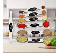 Magnetic Measuring Spoons Set with Strong N45 Magnets, Heavy Duty Stainless Steel Metal, Fits in Most Kitchen Spice Jars for Baking & Cooking, BPA Free, Set of 7 with Leveler, Black
