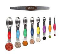 Magnetic Measuring Spoons Sets of 9, ProChosen Dual Sided Stainless Steel Stackable Teaspoon Tablespoon with Colorful Scale and Leveler, Fits in Spice Jars for Measuring Dry and Liquid Ingredients