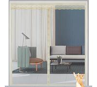 Magnetic Mesh Door Curtain PunchFree Screen Door with Breathable AntiFly Mesh Easy Install Magic Tape Cream Color 110cm x 210cm Perfect for Home & Outdoor Use.