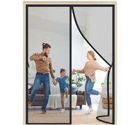 Magnetic Mesh Screen Door Black 85x195cm Side Opening Door Curtains Anti Mosquito Mesh with Hook Loop Powerful Magnets Self-Sealing for Balcony Living Room Sliding Glass