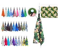 Magnetic Microfiber Waffle Golf Towel - Large 16"x24" Clean Golf Club Ball Magnet Clip to Hang on Bag Cart Strong Premium Strength Ultra Absorbent Gear Black Men (Hawaiian Skulls)