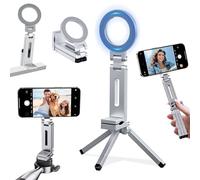 Magnetic Mini Tripod, Foldable Aluminium Tripod, Mobile Phone Tripod Holder Compatible with iPhone 16, 15, 14, 13, 12, Mobile Phone Tripod for Content Creators with 1/4 Inch Screw and Magnetic Ring