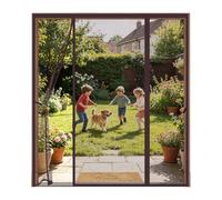 Magnetic Mosquito Net Door - 3-Panel Design Double Side Access No Drill Automatic Closure for Sliding Glass Doors 225x225cm Brown Insect Screen