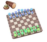 Magnetic Mushrooms Chess,Chess Set Chess Board,Forest Mushrooms Chess,Portable Themed Chess & Checkers Set,3D Printed Wood Chess Set(Blue Green)