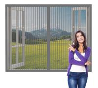 Magnetic Net Window 180 x 75 cm with Selfadhesive Window Insect Screen Mesh Net Excellent Ventilation While Blocking Bugs for Living Room Bedroom Offfice, Grey