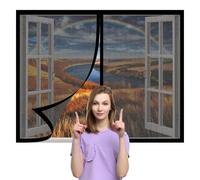 Magnetic Net Window 80 x 100 cm with Selfadhesive Magnetic Window Screen Insect Mesh Easy Installation for Bedroom, Living Room, Kitchen Patio, Black