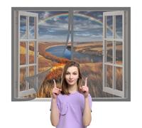 Magnetic Net Window 80 x 100 cm with Selfadhesive Magnetic Window Screen Insect Mesh Easy Installation for Bedroom, Living Room, Kitchen Patio, Grey