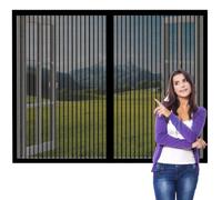 Magnetic Net Window 80 x 100 cm with Selfadhesive Window Insect Screen Mesh Net Excellent Ventilation While Blocking Bugs for Living Room Bedroom Offfice, Black