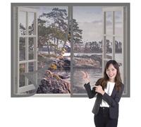 Magnetic Net Window 80 x 110 cm Keep Fly Mosquito Out Durable Polyester Window Screen Mesh Easy Installation for Living Room Bedroom Offfice, Grey