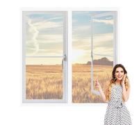 Magnetic Net Window 80 x 110 cm Keep Fly Mosquito Out Fly Screen Window Adjustable DIY Easy Install for Bedroom, Living Room, Kitchen Patio, White