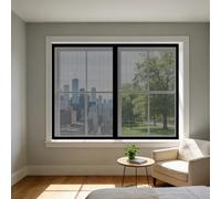 Magnetic Net Window 85 x 155 cm Selfadhesive Tape Window Fly Net Excellent Ventilation While Blocking Bugs for Living Room Bedroom Offfice, Black