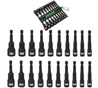 Magnetic Nut Driver Set - 20-Piece Metric & SAE 1/4" Hex Shank Drill Socket Impact Driver Bit Holder with Aluminum Alloy Snap Clip, 65mm Long Hex Bit, Quick Change Tool