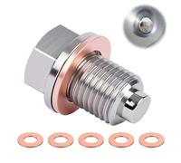 Magnetic Oil Drain Plug, Stainless Steel Sump Drain Nut Bolt with 5 Copper Crush Washer, Oil Sump Plug Universal Replacement Fit for Most Cars Motorcycle Engine (M14x1.5)