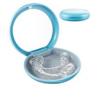 Magnetic Orthodontic Retainer Box Case with Mirror and Silicone Textured Liner, Denture Mouth Guard Box Retainer Container Case for False Teeth, Teeth Mouth Tray, Aligner - Blue