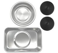 Magnetic Parts Tray, 2-Piece Set with Round and Rectangle Magnetic Trays, Stainless Steel Construction for Tool Organization, 9.3 x 6.4 cm Rectangle and 7.6 x 7.6 cm Round