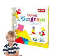 Magnetic Pattern Blocks - Tangram Puzzle Game, I.q Logic Toy Educational Activity Book | Travel Brain Challenge Montessoori Puzzle Set, Creative Thinking Skill Builder for Kids Road Trip