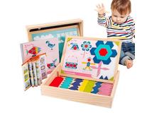 Magnetic Pattern Blocks Toy - Wooden Shape Puzzle, Learning Activity Set, Multi Colored Wooden Tiles with Magnetic Board, Educational Kids Toys with Shape Matching, Preschool Geometry Play Boys Girls
