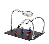 Magnetic PCB Clamp Board Holder with 3X LED Magnifying Lamp, Flexible Arms for Soldering Station, Adjustable Magnifier for Soldering, Helping Hands for Circuit Work