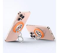 Magnetic Phone Grip, Innovative 2 Way Stand Metal Cell Phone Ring Holder Shakeproof Ultra Stable Magnetic Kickstand for Desk Fit for iPhone 17/16/15/14 All Phones Directly Orange