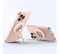 Magnetic Phone Grip, Innovative 2 Way Stand Metal Cell Phone Ring Holder Shakeproof Ultra Stable Magnetic Kickstand for Desk Fit for iPhone 17/16/15/14 All Phones Directly Pink