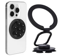 Magnetic Phone Holder Multifunctional Cellphone Stand wtih Suction Cup, Mount Ring Grip, Magnetic Lead Ring Kickstand Compatible with iPhone 16/15/14/13/12 Series and Magsafe Case (Black)