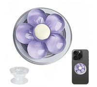 Magnetic Phone Holder,Transparent Candy Color Flower Design Phone Holder,Foldable Desktop Mount Cute Aesthetic Grip,Collapsible Expandable Cell Pho/ne Accessories,Grips for Back of Pho/ne(Purple)