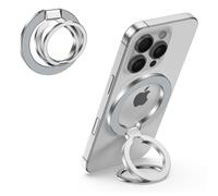 Magnetic Phone Ring Holder Gym Phone Stand Kickstand Dual-Sided Magnetic Finger Grip Ring (Silver)