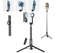 Magnetic Phone Tripod,57/66" Multifunctional Extendable Selfie Sticks with Wireless Remote,360° Rotation Portable Hand-Held Self-Timer Stand for Travel Video Recording