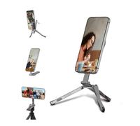 Magnetic Phone Tripod for MagSafe, Aluminium Grip Stand Foldable Portable Mini Desk Travel Phone Holder Adapter with 1/4" Screw & Hook for iPhone 17 16 15 14 13 12 Pro Max Mini Accessories