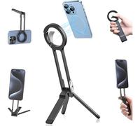 Magnetic Phone Tripod, Mini Aluminum Smartphone Tripod with 14N Double-Sided Magnet, Desk Phone Holder with Carabiner, Compatible with iPhone 17,16,15,14,13,12 Samsung Xiaomi