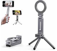 Magnetic Phone Tripod Stand for iPhone Foldable Magnetic Stand abs Folding Rotating Desktop Stand 360°Rotatable Magnetic Pocket Mini Tripod Universal Fit with Metal Ring for Android (Gray)