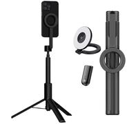 Magnetic Phone Tripod with Light, Extendable Portable Selfie Stick with Wireless Remote, 360° Rotation Phone Stand for Video Recording and Vlogging