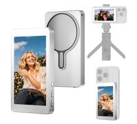 Magnetic Phone Vlog Selfie Monitor Screen, Rear Back Camera Monitor for iPhone, 4" Screen 2000mAh Battery 20m Transmission Distance for Selfie Vlog Live Stream TikTok Video Recording (White)