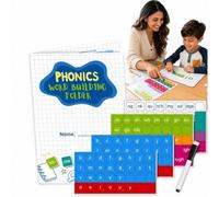 Magnetic Phonics Cards Kit-142 Pcs Word Building Folder with Letter Tiles & Dry-Erase Board, Educational Spelling & Reading Game for Early Literacy, Digraphs & Vowels，1PCS