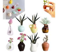 Magnetic Plant Pots for Fridge, Mini Bud Vases Magnetic, Mini Potted Succulent Artificial Plants Refrigerator Magnets Stickers for Magnet Boards Fridge Home Office Decor (8pcs)