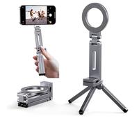 Magnetic Pocket Tripod for MagSafe,Foldable Multifunctional Phone Holder, Desk Stand,Portable Handheld Travel Photography Stand,with Universal Fit with Metal Ring (Gray)