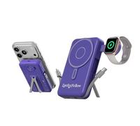 Magnetic Portable Charger Built-in Cables,10000mAh Fast Charging Wireless Charger Station External Battery Pack Slim Pocket Size Power Bank with Stand Compatible with iWatch, iPhone and Android Phones