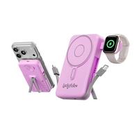 Magnetic Portable Charger Built-in Cables,10000mAh Fast Charging Wireless Charger Station External Battery Pack Slim Pocket Size Power Bank with Stand Compatible with iWatch, iPhone and Android Phones