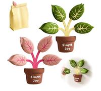 Magnetic Potted Plant Bag Clip Set,4 Heart-Shaped Leaf Clips with Flower Pot Base, Magnet for Refrigerator, Keeps Snacks Fresh & Sealed, Cute Kitchen Decor
