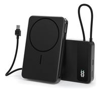 Magnetic Power Bank, 10,000mAh Wireless Portable Charger for Mag-Safe 15W Fast Charging, Battery Pack with USB-C/Lightning Cable 22.5W In/Out for iPhone 16/15/14/13/12 Series, AirPods & More Black