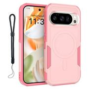 Magnetic Protective Case for Google Pixel 10 Pro/10/ Google Pixel 9 Pro/9, Rugged Shockproof Dual Layer Cover, Compatible with MagSafe & Magnetic Car Mounts, Includes Wrist Strap, Pink