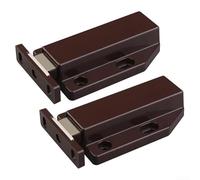 Magnetic Push Open Door Catch Latch for Cabinets and Drawers, Strong Touch Release Cupboard Closer with Silent Closing, Brown Plastic and Metal, Easy Install(2pcs)