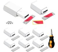 Magnetic Push to Open Cabinet Hardware CBRIVE 8 Pack Heavy Duty Push Latch & Lock for Hidden Door Touch Latches and Catch Magnet Push Release Drawer Pull Tip on RV Closet Close Strong Pop Out, White