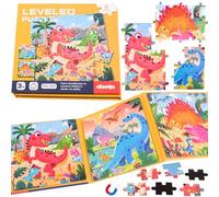 Magnetic Puzzle for Toddlers, 97pcs 3 In 1 Tdinosaur Puzzle, Toddler Jigsaw Puzzle with 3 Levels (25-30-42 pc), Educational Toys for 3 4 5 6 7 8 Year Olds Kids for Travel Game, Plane Activities