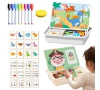Magnetic Puzzle Learning Building Block Toys, Double-Sided Portable Design with Write & Wipe Board, Magnetic Jigsaw Puzzle Boxes, Enhances Creativity and Learning (Dinosaur)