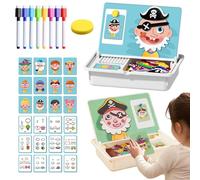 Magnetic Puzzle Learning Building Block Toys, Double-Sided Portable Design with Write & Wipe Board, Magnetic Jigsaw Puzzle Boxes, Enhances Creativity and Learning (Blue)