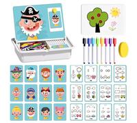 Magnetic Puzzles Face Dress Up Travel Game Double Side Preschool Educational Learning Toy, Magnetic Face Toys for Kids Ages 3-5 (A)